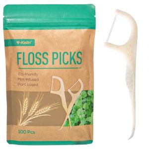 Y-Kelin Twin-Line Fils Dentaire - 100 pi&egrave;ces avec manche de b&acirc;tonnets de fil dentaire &eacute;cologiques en paille de bl&eacute;, fil dentaire, nettoyage des dents, durables et r&eacute;utilisables, vegan et sans cruaut&eacute; (Y-Kelin UK, neuf)