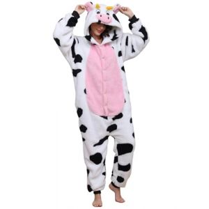 Combinaison Pyjama Femme Homme Pyjamas Onesies Cosplay Costume Kigurumi Deguisement Halloween Adulte Pyjama Pilou Pilou Chaud et Doux &agrave; Poches pour Carnaval Halloween Noel Jour de l'An, XS Vache (Luojida, neuf)