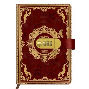 Qefuna Agenda Avec Cadenas, A5 En Cuir Pu Avec Estampage &Agrave; Chaud En Relief, Agenda Floral R&eacute;tro Avec Combinaison, 200 Pages, Papier 100 G/M&sup2;, Journal De Lecture Vintage Pour Adultes (Rouge) (Qcore, neuf)
