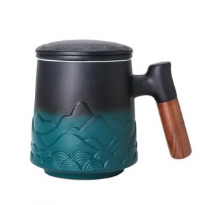 Zenoza Tisaniere avec Filtre et Couvercle &ndash; 500ml Mugs &agrave; Infusion, Ceramique Tasse &agrave; Th&eacute; avec Poign&eacute;e en Bois, Vert, Tasse Tisane &Eacute;l&eacute;gante pour Th&eacute; en Vrac ou Sachet (Zenoza, neuf)