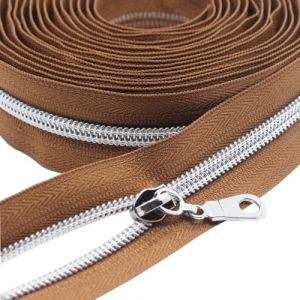 YaHoGa Fermeture éclair sans fin argentée de 9 m au mètre - Fermeture éclair marron - Spirale de 6 mm + 25 curseurs non bloquants (marron argenté) (YHga, neuf)