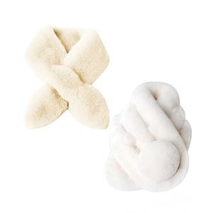 2 Paires Écharpe Femme Fille Écharpe en Fausse Fourrure Tour de Cou en Fausse Fourrure Pompon Souple Fourrure écharpes en Fausse,blanc+beige (GTP Shop, neuf)