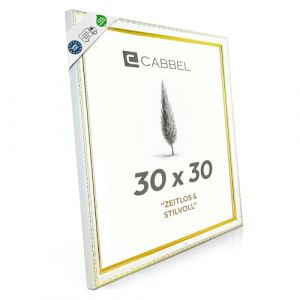CABBEL Cadre Photo CELI Blanc-Or 30x30 cm &ndash; Cadre Carr&eacute; Baroque Vintage avec Verre Acrylique Incassable, Cadre &Eacute;l&eacute;gant pour Salon, Bureau ou Galerie (Seller4Ever, neuf)