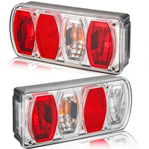DARKGUARD Ensemble Feux Arri&egrave;re Remorques 12v Homologu&eacute; E4,7Fonctions 2pcs Halog&egrave;nes Feu Arri&egrave;re Remorque Caravane,Imperm&eacute;able &Eacute;clairage Antibrouillard Recul Etanche Tracteur Remorque Camion (DARKGUARD, neuf)
