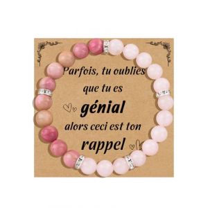 CheersLife Bracelet Femme Femme Bracelet Pierre Naturelle avec Bague en Zircon Cadeau Anniversaire Noel Bracelets Perle Original Cadeau pour Maman Fille Soeur Amie Couple - Quartz Rose (BCGMY, neuf)