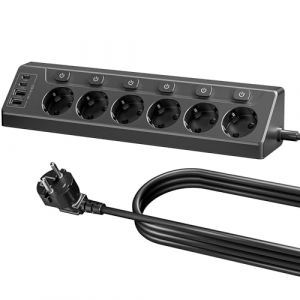 Vipwell Prise Plan de Travail Cuisine, Multiprises avec 2 Ports USB A et 2 Ports USB C, Multiprise 6 Prises avec Interrupteur, Rallonge &Eacute;lectrique 2m pour Meuble, Canap&eacute;, Bureau, Table (Vipwell FR, neuf)