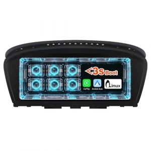 Autoradio sans Fil CarPlay Android Auto, Linux d&eacute;marrage Rapide, Plug and Play Retained Retrofit Stereo iDrive System pour BMW S&eacute;rie 3/5 E60 E61 E63 E64 E90 E91 E92 CCC (2004-2008) (ZUNDION, neuf)