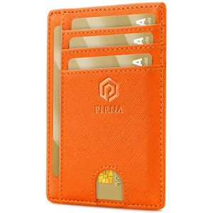 Porte Carte Bancaire Fin et Petit, Portefeuille pour Hommes et Femmes avec Pochette d'argent & Bo&icirc;te-Cadeau, Porte-Cartes de Cr&eacute;dit RFID, Porte Carte Bancaire Anti Piratage pour Femme - Orange (PIRNA, neuf)
