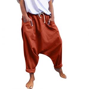 Blingko Sarouel Femme éTé Pantalon Harem Femme Coton Sarouel Grande Taille Couleur Unie Baggy Yoga Pants Taille Elastique Ample Chic Lâche Large Casual Jogging Orange XL (Blingko, neuf)