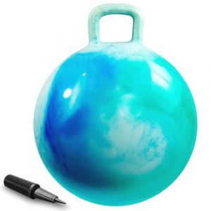 AMFUN 18 Pouces Ballon Sauteur pour Enfants, 45cm Gonflable Balle Trémie avec Poignée, Capacité de Charge Max. 90KG pour Enfants Dès 3 Ans Intérieur & Extérieur (Bleu-Vert) (Riyuu, neuf)