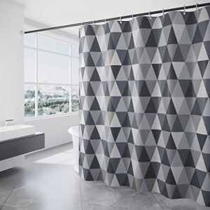 HANFU Rideau de Douche 180x200 cm, Polyester Lavable en Machine avec Ourlet Inférieur Lesté et 12 Crochets, pour Salle de Bains, Motif Triangle (Lu Silk Road, neuf)