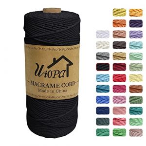 Uiopa Corde Macramé 2mm x 200m, Ficelle Macramé 3-Ply Corde Coton, Fil Macramé de Tressée DIY pour Cintres de Plantes Tentures Murales Jardinage Décoration Bohème (Noir) (XEYUAN, neuf)