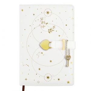 Mlife Cahier A5 Journal avec cadenas en forme de coeur et cl&eacute;, 192 pages, papier &eacute;pais 100 g/m&sup2;, carnet secret, agenda personnel pour gar&ccedil;ons et filles (blanc) (Qcore, neuf)