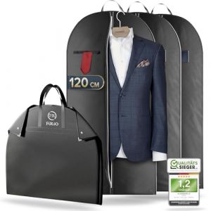 FiRiO 3 x Premium Housse Costume Voyage Pliable I MATÉRIEL JUSQU'À 50% Plus ÉPAIS I Porte Housse Costume Homme I Housse Vetement Voyage I Housse Vetements à Suspendre I Housse Chemise I 120x60cm (RIC-TECH FRANCE, neuf)