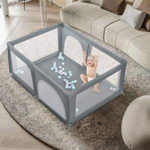 OHMG 180 * 120CM Parc B&eacute;b&eacute; Parc De Jeux B&eacute;b&eacute; D&eacute;montable Lavable Avec 50pcs Boules Plastiques 2 bandes Centre d'activit&eacute;s pour Enfants Grand Parc Adapt&eacute; Int&eacute;rieur Ext&eacute;rieur avec Grille de Protection (jusiZL, neuf)