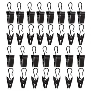 Mokife 30 Pinces à Rideaux avec Crochets, Clip pour Rideau de Douche Metal, Petits Attaches Rideaux Pinces pour Chambre, Salle de Bains, Décorations, Noir (BeiLaLa, neuf)