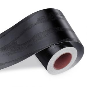 LACHEERY Bordure de Papier Peint Noir Frise Murale Effet Bois 7.6cm x 500cm Film Adhesif pour Meuble Cuisine Miroir Salon Plinthe PVC Adhesive Effet Bois Imperméable Stickers Porte Noir Amovible (LCEURO, neuf)