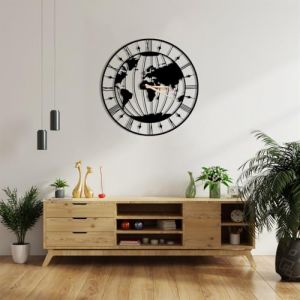 Dekory Carte de monde Horloge Murale en métal 70 cm, Silencieux sans tic-tac, horloges murales Vintage et industriel en métal, Pendule murale, pour salon bureau, chambre, cuisine, salle à manger (Dekorywallart, neuf)