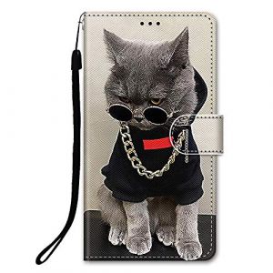DiaryTown Coque pour iPhone SE 2022 5G / iPhone SE 2020 / iPhone 8/7 PU Portefeuille &Eacute;tui en Cuir Flip Housse Motif Fermeture Magn&eacute;tique B&eacute;quille Porte Carte TPU Antichoc Protection Case - Chat Cool (DiaryTown, neuf)