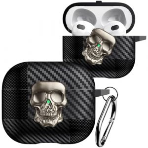 Fofvccv Coque AirPods 3 en Fibre de Carbone &ndash; &Eacute;tui de Protection 3D T&ecirc;te de Mort Mal&eacute;fique avec Mousqueton Housse Antichoc Cover Compatible avec AirPod 3&egrave;me g&eacute;n&eacute;ration.Skull Gold (Fofvccv, neuf)