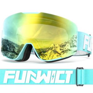 FUNWICT Lunettes de Ski pour Hommes Femmes Adultes avec Protection UV Antibu&eacute;e Lunettes de Ski Coupe-vent Compatibles avec le Casque OTG Design pour le Patinage le Snowboard (Jaune) (LiHong Tech, neuf)