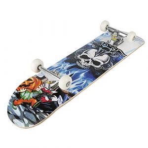 Skateboard Complet pour Enfants, Adolescents et Adultes, débutants, Double Kick Maple Deck Concave Cruiser Skateboard avec Outil en T,79 * 19.5 * 9.5cm (Motif tête de Mort) (Hechheu, neuf)
