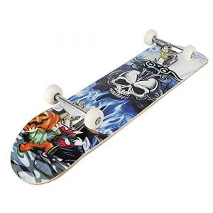 Skateboard Complet pour Enfants, Adolescents et Adultes, débutants, Double Kick Maple Deck Concave Cruiser Skateboard avec Outil en T,79*19.5*9.5cm (Motif tête de Mort) (Hechheu, neuf)