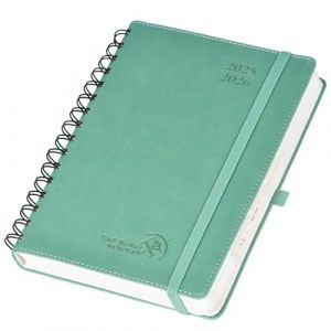 POPRUN Agenda 2025 2026 Journalier 21,5 x 14,5 cm, D'Août 2025 à Juil 2026 12 Mois 1 Page par Jour A5 Agenda, Planner Scolaire Couverture Souple en PU Cuir Spirale, Papier 80g/m², Vert Minuit (Time Works Wonders, neuf)