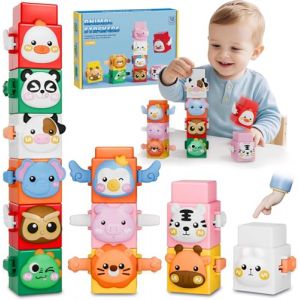 KOVSGQ Jouets d'animaux Empilables Jouet D'empilement Cube Jouets d'apprentissage à Empiler pour Animaux 12Stk Blocs D'empilage d'animaux pour Le Développement des Compét (Travenix-US, neuf)
