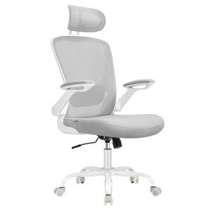 SONGMICS Chaise Bureau Ergonomique, Tissu en Maille, Support Lombaire, Appui-t&ecirc;te, M&eacute;canisme &agrave; Bascule, Assise Large de 53 cm, Accoudoirs Rabattables, pour Bureau, Chambre, Gris Tourterelle OBN047G01 (SONGMICS HOME FR, neuf)