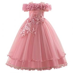 SoLu DAY8 Robe Princesse Fille sans Bretelles 7-12 Ans Tulle Robe de Soir&eacute;e Fille C&eacute;r&eacute;monie Cocktail Mariage Chic et Elegant Glamour Pas Cher Confortable Vacances Dress (9 Ans, Rose) (SoLu DAY8, neuf)