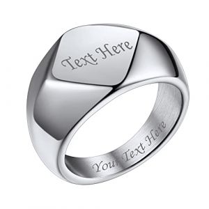 Bestyle Bague de Chevali&egrave;re pour Homme Lettre Nom Symbole Gravure Personnalis&eacute;e Acier Inoxydable Bague Brillante Losange G&eacute;om&eacute;trique Argent T60 (Bestyle Jewelry, neuf)