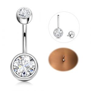 Diamday Piercing Nombril 316L Acier Chirurgical Piercing Nombril Barres 14G CZ Piercing Ventre Anneaux Inverse Nombril Barbell Long Ventre Barres Piercing Nombril Anneau pour Femme 8/10/12/14/16mm (Diamday, neuf)