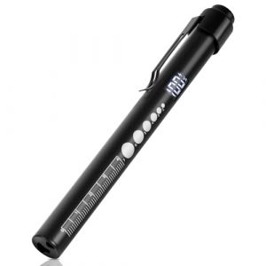 Flintronic Stylo Infirmiere, Rechargeable LED Stylo Lumi&egrave;re M&eacute;dicale, Affichage Num&eacute;rique, Stylo Lampe M&eacute;dicale, Lampe Diagnostic avec Jauge de Pupille et Clip pour Infirmi&egrave;res M&eacute;decins EMT(Noir) (XJYEU, neuf)