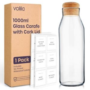 Carafe &agrave; eau de 1 L &ndash; 1 carafe en verre avec couvercle pour boissons froides, lait et jus &ndash; Bouteilles en verre polyvalentes pour le stockage du d&eacute;tergent (Rivero products, neuf)