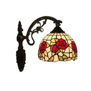 GDLight Applique Murale Style Tiffany, Roses Rouges, Applique Murale en Verre teint&eacute; de 8 po. Lampe Frontale avec Miroir Vintage pour Salon, Couloir du Couloir de la Chambre &agrave; Coucher (guojinshangmao, neuf)
