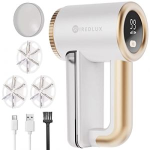 Rasoir Anti-Bouloche Électrique WiredLux - Machine Anti Peluche Rechargeable pour Vêtement & Maison - Appareil Coupe Bouloches à 3 Vitesses, Lame à 6 Branches, Écran LED, Câble USB, Dual Protection (WiredLux, neuf)