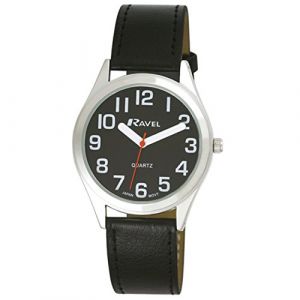 Ravel - Montre Unisexe &agrave; Bracelet d'aide &agrave; la Vue avec de Gros Chiffres - Cadran Noir/Ton Argent&eacute;/Noir (Montres Ravel, neuf)