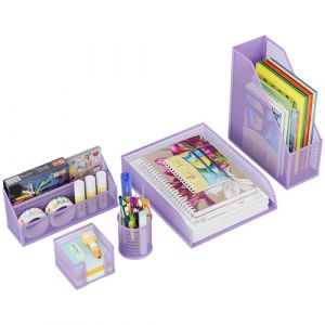 Solinxe Set d'organisation de Bureau en m&eacute;tal - Bac &agrave; Documents A4 Bac &agrave; courrier Porte-Crayons Porte-Lettres et Porte-Notes adh&eacute;sives, Violet (Solinxe Direct, neuf)