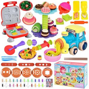 Qintora Pate a Modeler, 85 Pièces Pâte À Modeler pour Enfants, Accessoires en Pâte à Modeler, Machine à Burger et Pâtes, 24 Pots de Pâte à partir de 3 Ans, Cuisine créative pour Faire des Hamburgers (EL Group, neuf)