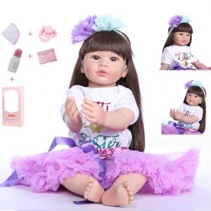 RUNGQIANY Bebe Reborn Fille 22 Pouces 55cm PoupéE Reborn Fille PoupéE en Silicone Souple Nouveau-Né PoupéE RéAliste avec Robe, Accessoires Et Bandeaux, 55 Cm, Violette BéBé Reborn Cadeau De NoëL (YANXIA TOY, neuf)