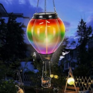 Joellfuner Montgolfière Solaire, Lanterne Solaire Exterieur Etanche, Montgolfiere Lumiere, Lampe Solaire Décorative, Suspension de Jardin, Effet de Flamme, pour Terrasse Extérieure Chemin (Irisé) (TORYODOR ETRADE, neuf)