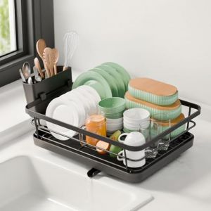 Ribech Egouttoir Vaisselle Cuisine Noir - Egoutoire Compact et Gain de Place, Seche Vaisselle en Acier Inoxydable avec Porte-Couverts, 30,5 x 38,1 x 12,5 cm (AICAN EU, neuf)