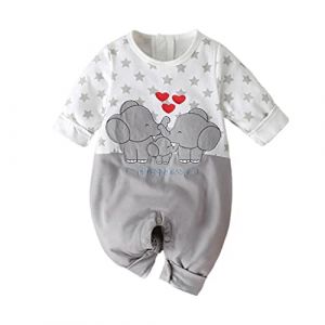 Huttam Body Bebe Garçon Manche Longue Automne Vêtements Bébé Fille Naissance 0-12 Mois Pas Cher Printemps Combinaison Pyjama Bebe Garçon Grenouillère Éléphant Imprimé Barboteuse (3-6 mois, Gris) (yananshibaotaquzhangliangliangshangmaojingyingbu, neuf)