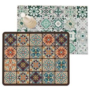 LEEQBCR 2pcs Tapis d'évier de Cuisine à Haute Absorption, égouttoir d'évier à séchage Rapide, Terre de diatomée, Tapis antidérapant pour cafetière de comptoir 30x20cm (Shingonan Colourful Tile Model) (LEEQ EU, neuf)