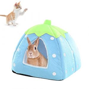 Hileyu Maison Hamster Lit de Cochon d'Inde Lit d'hiver Chaud pour Hamster Fraise Int&eacute;rieur Cage de Cochon d'Inde pour Hamster Chinchilla Furet H&eacute;risson Lapin Gerbille Petits Animaux Blue (MIKAYO, neuf)