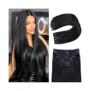 Extensions de cheveux &agrave; clipser Extensions de cheveux &agrave; clipser 8 pi&egrave;ces Extensions de cheveux humains br&eacute;siliens Remy t&ecirc;te compl&egrave;te 10 "-26" cheveux raides naturels double trame Extensions &agrave; clipser (hailiangwufeng, neuf)