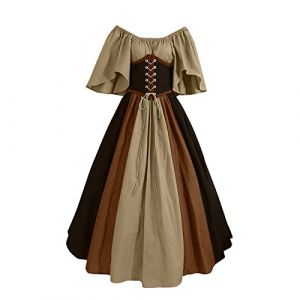 Robe Costume Medieval Femme Victorienne Steampunk Vintage Steampunk Costume Couleur D'épissure Corset Style de Cour Victorienne DéGuisement DéGuisements Dress Halloween Renaissance Robe Viking Femme (mailaoboss, neuf)