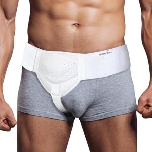 Wonder Care Hernia Belt_Men Ceinture de soutien pour hernie inguinale_Pain_Relief_Coussinets de compresion amovibles Flexible_Sangles d'aine r&eacute;glables Inguinale gauche/droite Hernia_CW_Single_Wht-L/XL (FABKART UK, neuf)