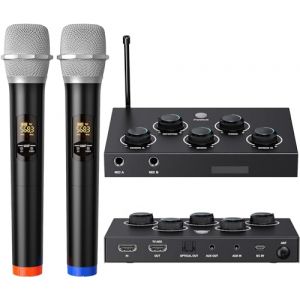 DIGITNOW! Micro Karaoke sans Fil Bluetooth, Système Microphone sans Fil UHF Double Professionnel pour Karaoké, TV, Fête, DJ, Église, Mariage, Réunion, avec HDMI Arc, Aux, Optique (CC INGROSSO SRL, neuf)